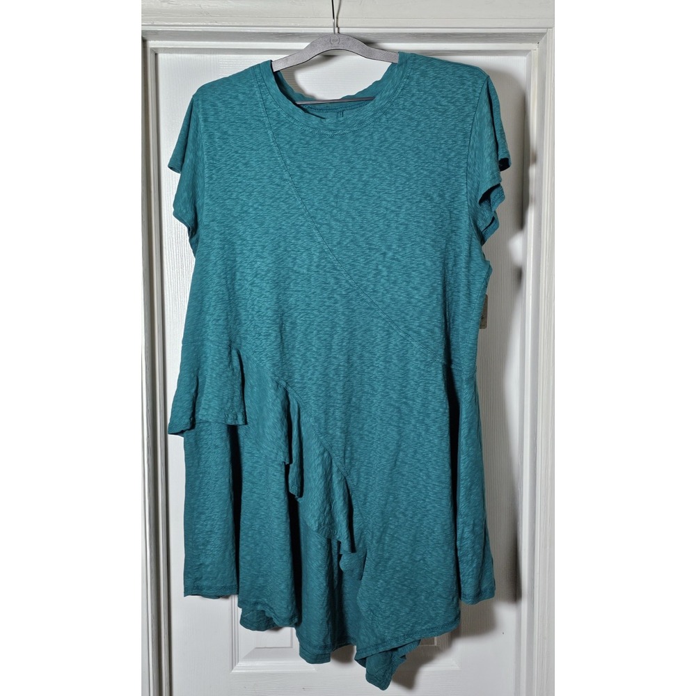 Free People Zoa Mini Dress Size Large Tropical Teal 100%‎ Cotton